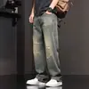 2026 Estilo Americano Nuevo Jeans Rasgados de Primavera para Hombre Pierna Recta Holgada Pantalones Largos para Hombre Pantalones de Mendigo Proceso Lavado