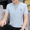 Camiseta Masculina de Manga Curta Primavera e Verão Nova Gola Redonda Solta Pulôver Estampa de Coração Manga Meia Manga Roupas de Estudante