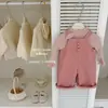 ¡LeEn niña dulce! Conjunto Original de Overol de Pana con Forro de Terciopelo para Niñas, Suéter de Punto Base para Otoño/Invierno