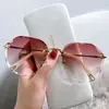 Gafas de Sol Poligonales Transfronterizas para Mujeres con Caras Grandes, Película Marina Douyin, Gafas de Sol sin Montura de Celebridad de Internet, Gafas de Sol sin Montura con Borde Cortado