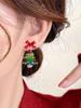Pendientes de árbol de Navidad de alta moda, bonitos y brillantes, con lazo rojo que combina con todo, ligeros y lujosos para otoño e invierno.