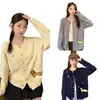 Nuevo diseño de cárdigan suave y acogedor estilo coreano para primavera y otoño con jacquard de cachorro y bordado de mariposa, tejido de punto de algodón para mujer