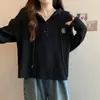 Camiseta con Capucha de Manga Larga y Diseño de Botones Talla Grande para Mujer 2025 Primavera y Otoño Nuevo Estilo Coreano Top Holgado Adelgazante para Mujer