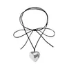 Collar de Corazón Moda Personalidad Hilo de Cera de Terciopelo Largo Clavícula Oro Plata Corazón de Melocotón Colgante Collar Joyería Al por Mayor
