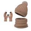 Set de tres piezas de gorro, bufanda y guantes de invierno, moda coreana, gorro de lana tejida, gorro para mujer para exteriores, cálido, con protección para las orejas