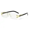 Gafas de sol de alta gama sin montura con borde cortado de moda para hombre Gafas de sol con patilla de leopardo de personalidad moderna Venta al por mayor Gafas transfronterizas