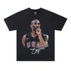 Camiseta Estampada de Manga Curta, Top Esportivo de Basquete Lavado e Desgastado Estilo Retro Americano, Tendência