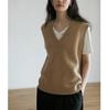 Chaleco de lana clásico versátil con cuello en V para mujer, otoño, adelgazante, chaleco de punto negro, suéter retro suave y holgado