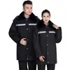 Uniforme de seguridad multifuncional de invierno, de longitud media, con tiras reflectantes, engrosado, a prueba de frío, a prueba de viento, impermeable, ropa de trabajo, abrigo de algodón cálido