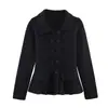 Cárdigan de Punto de Manga Larga Doble Botonadura Estilo Francés Otoño e Invierno Nueva Moda Suéter Chaqueta Ceñidor de Cintura Ajustado para Mujer