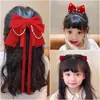 Grampo de Cabelo Laço Acessório de Cabelo para Meninas, Presilha de Cabelo Vermelha para Trás da Cabeça, Grampo de Cabelo de Ano Novo para Meninas, Ornamento de Cabelo de Fita Infantil