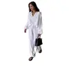 Traje Europeo y Americano Transfronterizo Amazon 2024 Nuevo Algodón y Lino Cárdigan Top de Manga Larga Pantalones con Bolsillo de Solapa Pantalones de Pierna Ancha Conjunto de Dos Piezas