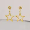 E62 Suprimento do fabricante: Brincos de aço inoxidável dourados em formato de estrela grande de cinco pontas, brincos redondos com detalhes em diamantes brancos