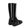 Botas de Mujer Talla 35-44 Europeas y Americanas Transfronterizas Tallas Grandes, Botas de Mujer Negras, Puntera Redonda Charol, Suela Gruesa, Antideslizantes, Tacón Alto, Botas de Caña Alta