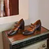 Zapatos de Mujer Estilo Mary Jane Retro Versión Piel de Oveja 2026 Primavera y Otoño Estilo Francés Tacón Medio Zapatos Individuales Plateados Tacones Altos Gruesos para Mujer