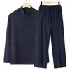 Ropa tradicional de estilo chino para hombres de mediana edad y ancianos, nuevo traje de estilo chino para primavera y otoño, atuendo de verano de manga larga para abuelos, adecuado para edades de 60 a 70 años