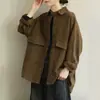 Chaqueta Larga de Manga Larga Holgada Talla Grande Estilo Retro Cubre Vientre Primavera Otoño Nueva Versátil Casual Color Sólido Algodón Puro Top de Manga Larga para Mujer