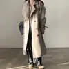 Elegante abrigo de lana de doble botonadura con cinturón abrigo de lana grueso de longitud media