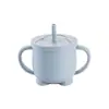 Taza de Silicona para Bebé con Dos Asas y Popote Resistente a Altas Temperaturas Taza para Beber Bebé Taza de Agua Pingüino Utensilios de Alimentación Suministro Exclusivo Transfronterizo