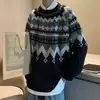 Camada Base de Lã Jacquard para o Natal Atacado Outono Inverno Gola Redonda Tricô Suéter Masculino Fair Isle
