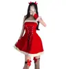 Qian Nai Nuevo Traje de Uniforme Navideño Sexy Tentación Rojo Tirantes Falda Strapless Lazo de Terciopelo Camisón 1077