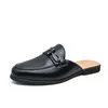 Sandalias tipo mula de verano para hombre de talla grande, sin talón, punta cerrada, slip-on de cuero