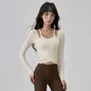 Conjunto de Duas Peças de Tops de Renda, Coletes de Manga Longa, Treinamento Profissional de Pilates, Roupas de Yoga com Bojos, Roupa Esportiva Feminina para Academia