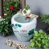Fuente grande de cerámica para sala de estar o balcón, elemento de agua de pie con pecera, cuenco de agua decorativo, adecuado para salones de clubes o inauguración de casa, estilo chino