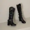 Botas de ciclismo versáteis de cano alto, nova coleção outono/inverno 2026, botas femininas de salto grosso, saltos altos femininos, botas longas acima do joelho