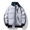 Casaco acolchoado de algodão com contraste de três barras transfronteiriço para homens e mulheres, novo para o inverno, espesso, quente, com gola alta, à prova de vento, casaco de algodão com enchimento de plumas