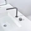 Grifo de Lavabo de Cobre Completo Tipo Split Frío y Caliente Color Gris Pistola para Lavabo de Encimera de Baño con Doble Agujero