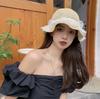 Sombrero de Paja para Mujer con Lazo de Encaje y Ganchillo Hueco Sombrero de Sol de Verano Sombrero Solar Moda Plegable Sombrero de Cubo