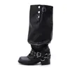 Botas Pretas de Design Exclusivo Acima do Joelho 2026 Novas com Sola Grossa Aumentadoras de Altura Botas com Parte Inferior de Calça tipo Cavaleiro Franzida para Mulheres
