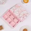 Caja para pastel de luna geométrica rosa con dorado 6 80g Caja para empaque de soufflé Festival de Medio Otoño caja de cartón para repostería nieve mei Niang