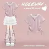 Conjunto de Verano de Dos Piezas para Niña con Mangas Cortas: Nuevo Conjunto de Camiseta y Falda de Verano para Niños Mayores