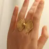 Anel Aberto Folha de Ginkgo Estilo Ins, Anel de Alta Qualidade, Anel Elegante Banhado a Ouro para Meninas, Design de Nicho, Fabricado na China