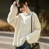 2025 Nuevo Estilo Otoño e Invierno Estilo Pequeño Fragante Lana Peinada Diseño Encaje Cuello Redondo Bloques de Color Tejido de Punto Suéter