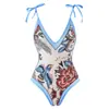 Em Estoque 2025 Moda Europeia e Americana Maiô Sexy de Uma Peça para Mulheres, Emagrecedor Estampa Retrô Popular Conjunto de Roupa de Banho Estilo Saia