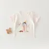 Camiseta Fina de Manga Curta Coelho Fofo Meninos e Meninas Roupa de Verão 2026 Novas Roupas de Verão para Bebês Tops Respiráveis