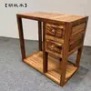 Gabinete de Té Hecho de Madera Maciza de Nogal con Cajones Dobles, Gabinete Lateral de Té Integrado, Mesa de Té Multifuncional Simple para Balcón