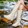 Botas de chuva da moda para exportação transfronteiriça, botas de chuva femininas com alça traseira alta, sapatos impermeáveis, botas de água antiderrapantes, botas de chuva de sola grossa, sapatos de borracha femininos