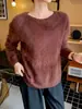 Nuevo suéter de lana pura cepillada de punto suelto, sin costuras, cuello redondo, para mujer, otoño e invierno 2026