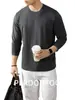 Camiseta de Manga Larga para Hombre de Modal Seda de Hielo Sensación de Nube Algodón Color Liso Delgado Primavera/Otoño Top Simple de Lujo Ligero 2026