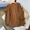 Camisa de Manga Larga con Cuello en V de Diseñador para Mujer, Tallas Grandes, Ceñida en la Cintura, que Oculta el Vientre, Top Rejuvenecedor