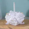 Cesta de Flores de Encaje Blanco para Boda Cesta de Boda Estilo Occidental Cesta de Mesa para Guardar Frutas Cesta para Niña de las Flores para Esparcir Flores Cesta de Mano con Perlas