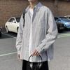 Camisa listrada de manga comprida outono, nova marca japonesa da moda, camisa masculina para estudantes, jaqueta casual solta e bonita