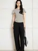 Roupas Femininas Novas Primavera/Verão 2026: Camiseta Básica de Seda e Linho de Manga Curta, Top Ajustado Simples de Linho e Liocel em 9 Cores