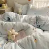 Juego de Ropa de Cama de Algodón Grado Madre y Bebé Clase A de Cuatro Piezas Sábana de Cama 100% Algodón Funda Nórdica Funda de Almohada Faldón de Cama Juego de Tres Piezas para Dormitorio de Estudiante 4