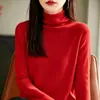Blusa de tricô versátil, cor sólida, gola alta com borda enrolada, novo estilo outono e inverno, elegante, solta, afina a silhueta, feminina, quente