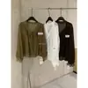 Chá Verde Limão Outono Inicial Estilo Coreano Resort Vibes Patchwork de Renda Versátil Amarração Decote V Manga Longa Camisa Feminina 11032